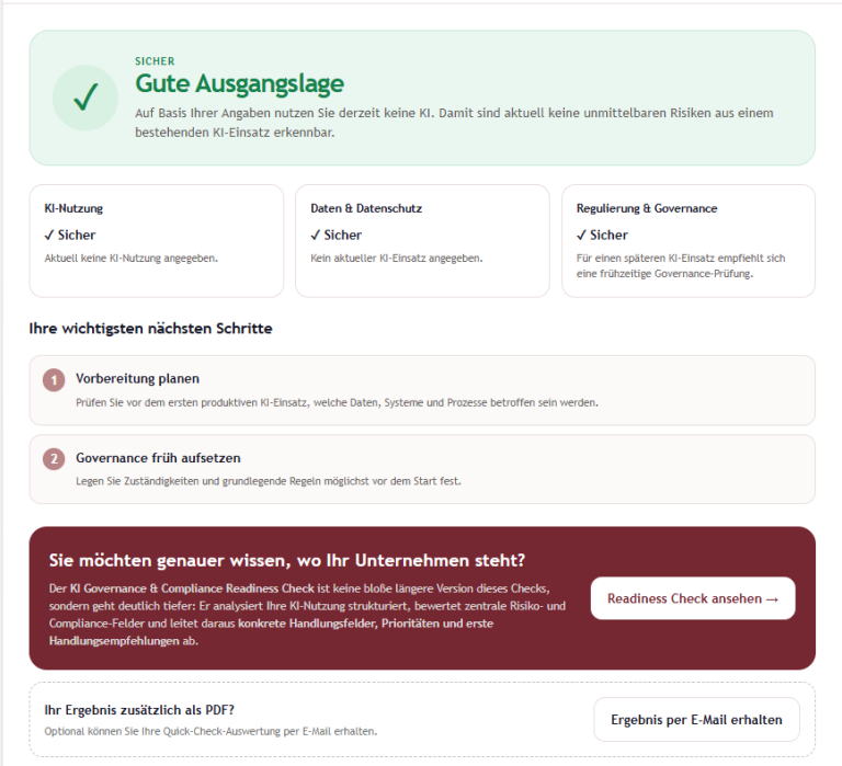 Beispiel-Auswertung Compliance Quick Check Beispiel-Auswertung Compliance Quick Check